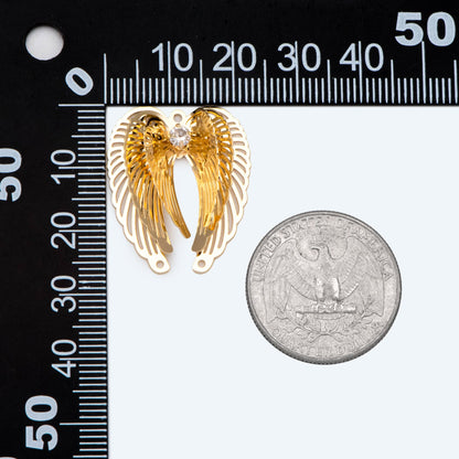 4pcs CZ Pave Gold Wing Charms, Real 18K Gold plated Brass Angel Wing Pendants (GB-2903)
