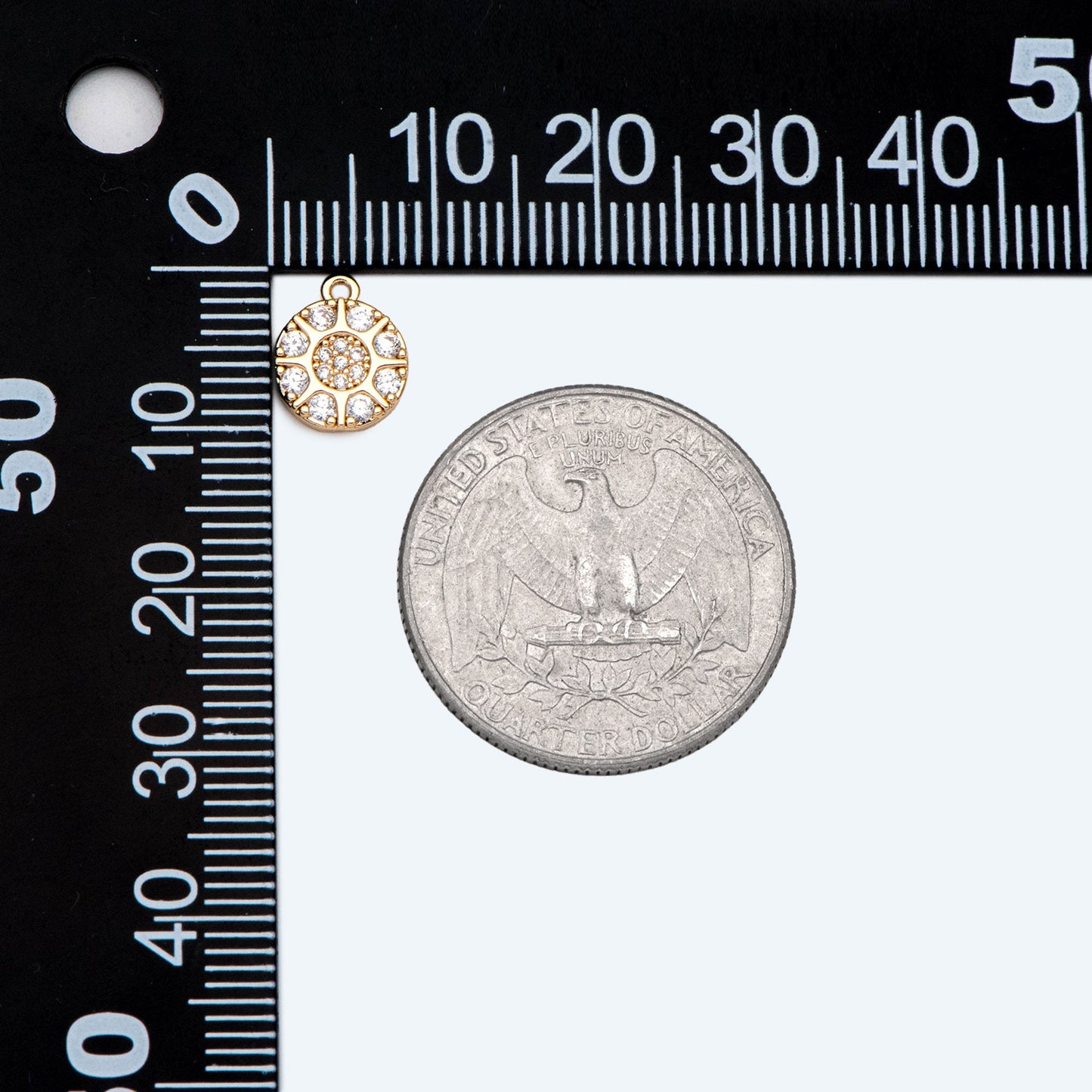 4pcs Gold Round Disk Charms 10x8mm, 18K Gold plated Brass, CZ pave Sun Disc Pendants (GB-3464-A)