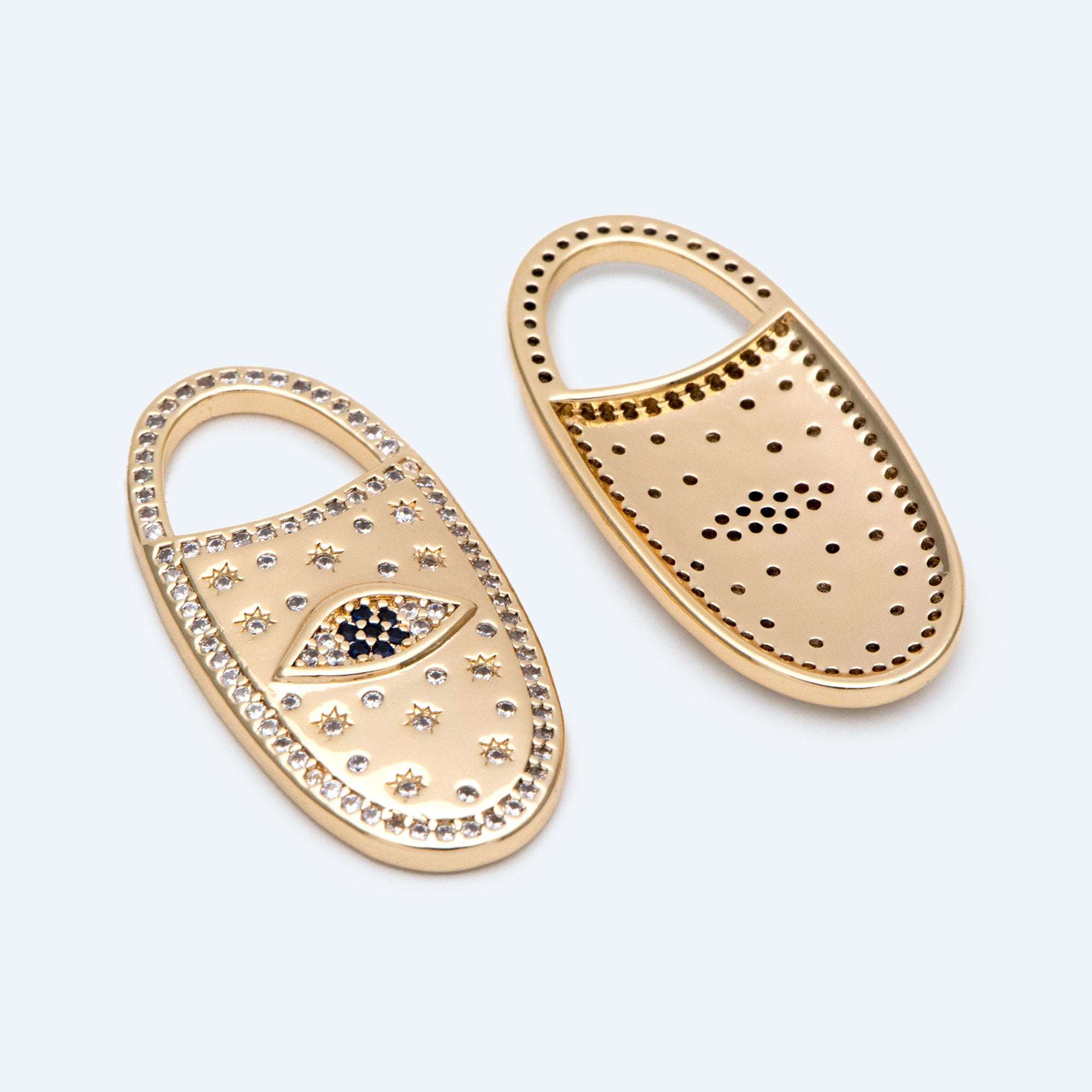 4pcs CZ Pave Evil Eye Pendant, 18K Gold plated Brass, Oval Evil Eye Charms (GB-1527-O)