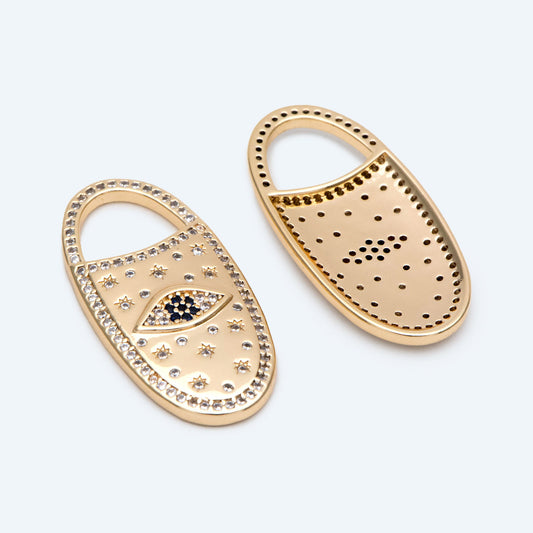 4pcs CZ Pave Evil Eye Pendant, 18K Gold plated Brass, Oval Evil Eye Charms (GB-1527-O)