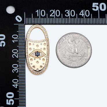 4pcs CZ Pave Evil Eye Pendant, 18K Gold plated Brass, Oval Evil Eye Charms (GB-1527-O)