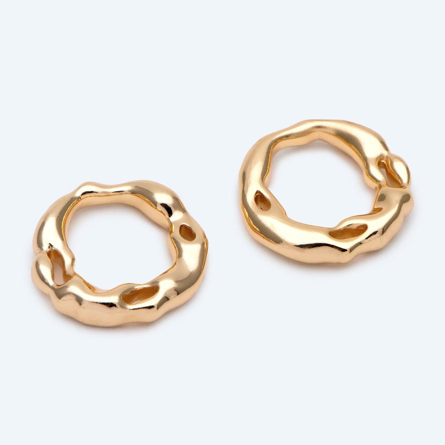 10pcs Gold Irregular Round Charms, Gold plated Brass Circle Pendant (#GB-2750-E)