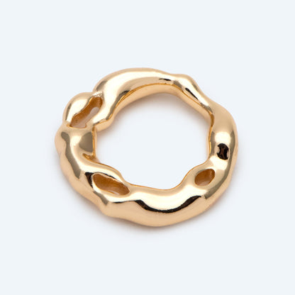 10pcs Gold Irregular Round Charms, Gold plated Brass Circle Pendant (#GB-2750-E)