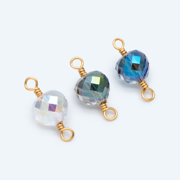 10pcs Crystal Teardrop Bead Connectors, Glass Drop Charms, 18K Gold Wire Supplies, Diy Material Findings (GB-2913)