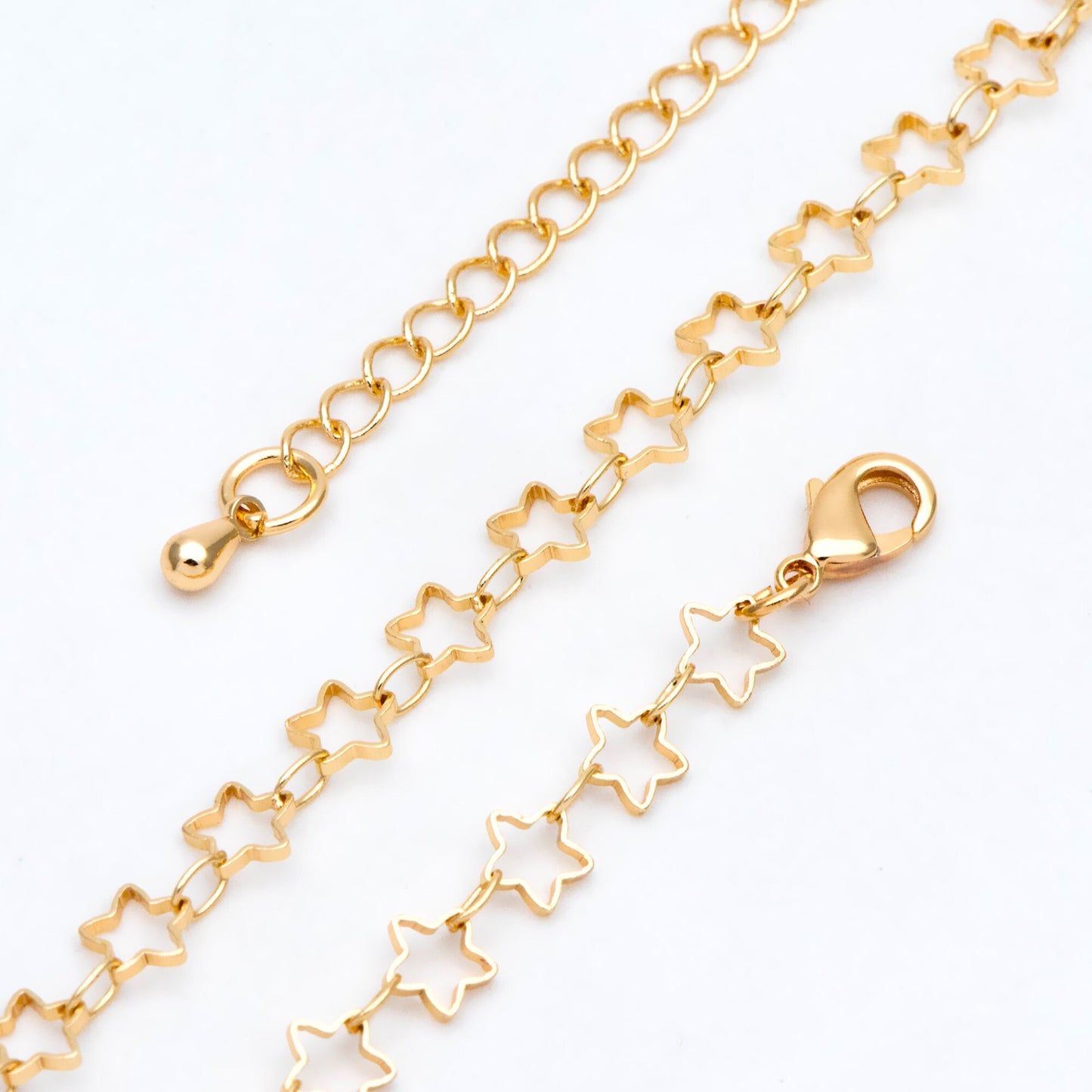 Gold/ Rhodium plated Brass Star Chains, Finished Bracelet/ Anklet/ Necklace with Extender Chain, Ready to Wear (#LK-210)