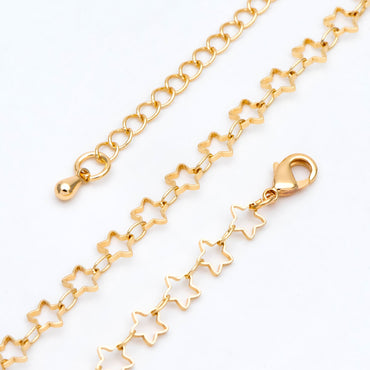 Gold/ Rhodium plated Brass Star Chains, Finished Bracelet/ Anklet/ Necklace with Extender Chain, Ready to Wear (#LK-210)