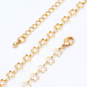 Gold/ Rhodium plated Brass Star Chains, Finished Bracelet/ Anklet/ Necklace with Extender Chain, Ready to Wear (#LK-210)