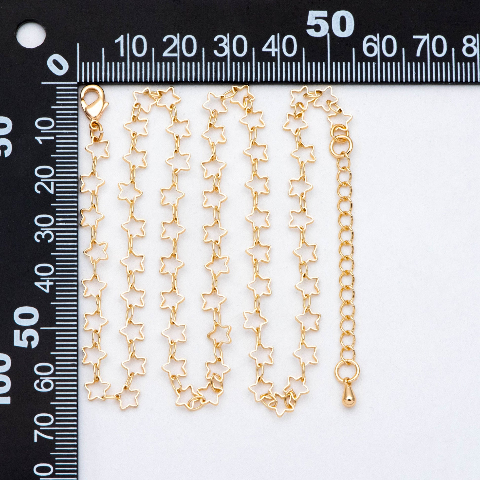 Gold/ Rhodium plated Brass Star Chains, Finished Bracelet/ Anklet/ Necklace with Extender Chain, Ready to Wear (#LK-210)