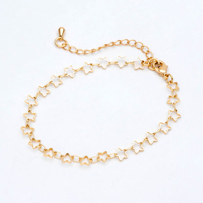 Gold/ Rhodium plated Brass Star Chains, Finished Bracelet/ Anklet/ Necklace with Extender Chain, Ready to Wear (#LK-210)