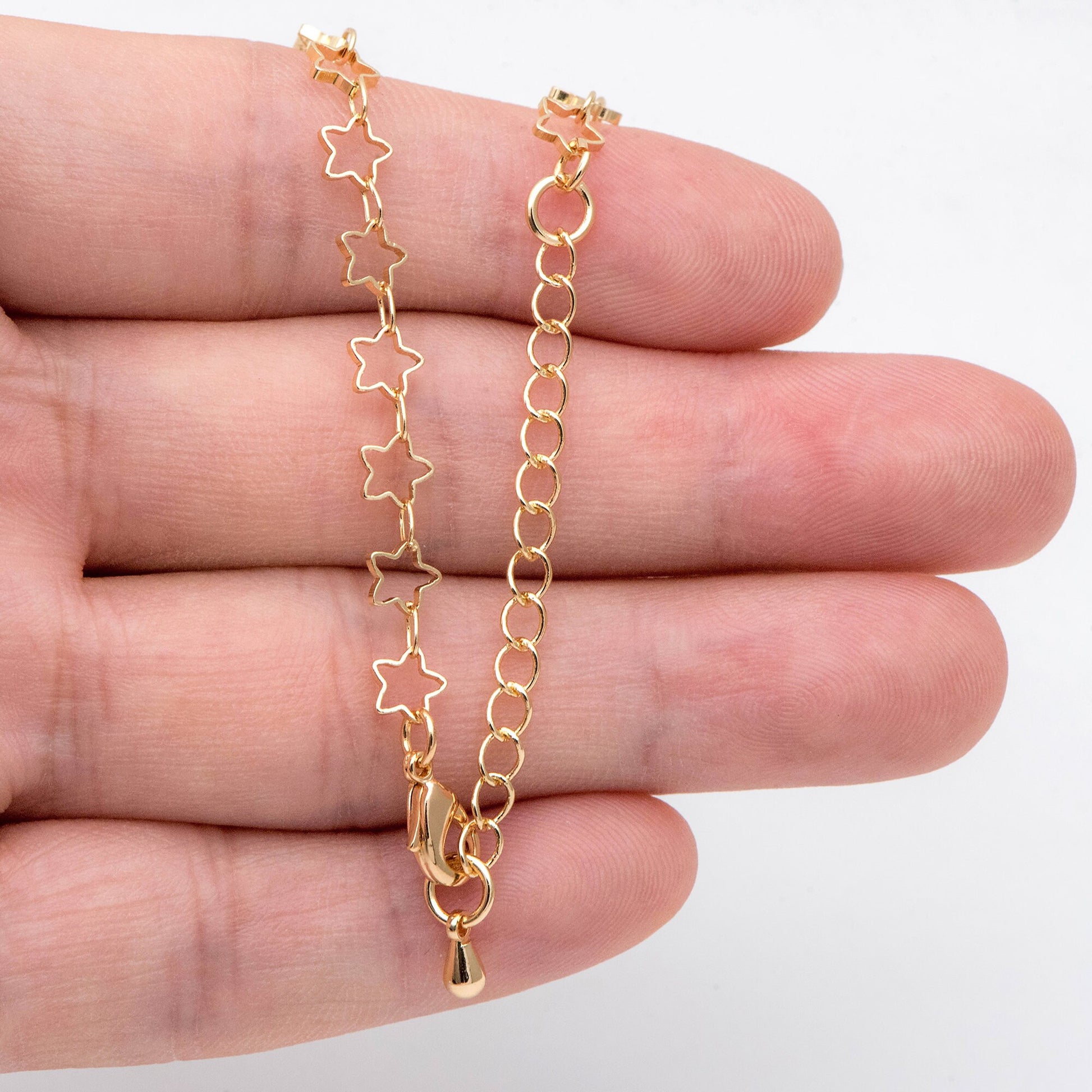 Gold/ Rhodium plated Brass Star Chains, Finished Bracelet/ Anklet/ Necklace with Extender Chain, Ready to Wear (#LK-210)