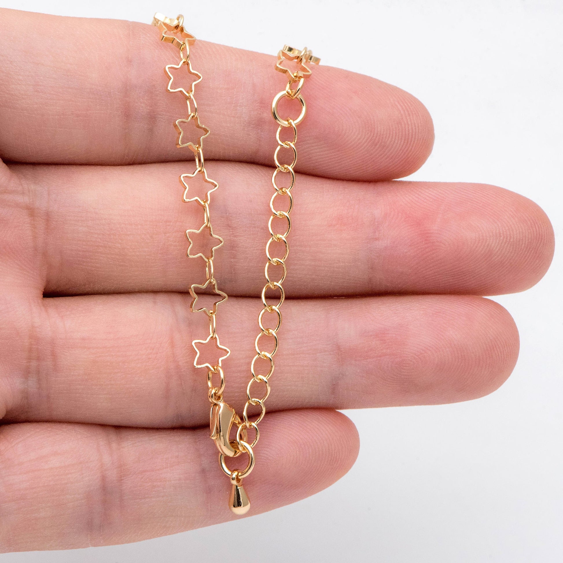 Gold/ Rhodium plated Brass Star Chains, Finished Bracelet/ Anklet/ Necklace with Extender Chain, Ready to Wear (#LK-210)