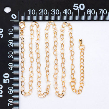 Gold/ Silver/ Rose Gold Heart Chains, Finished Bracelet/ Anklet/ Necklace with Extender Chain, Gold plated Brass, Ready to Wear (#LK-105)