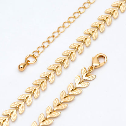 Gold/ Rhodium plated Brass Chevron Leaf Chain 6.3mm, Finished Bracelet/ Anklet/ Necklace with Extender Chain, Ready to Wear (#LK-153-1)