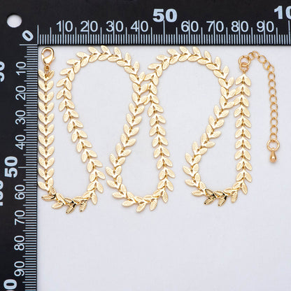 Gold/ Rhodium plated Brass Chevron Leaf Chain 6.3mm, Finished Bracelet/ Anklet/ Necklace with Extender Chain, Ready to Wear (#LK-153)
