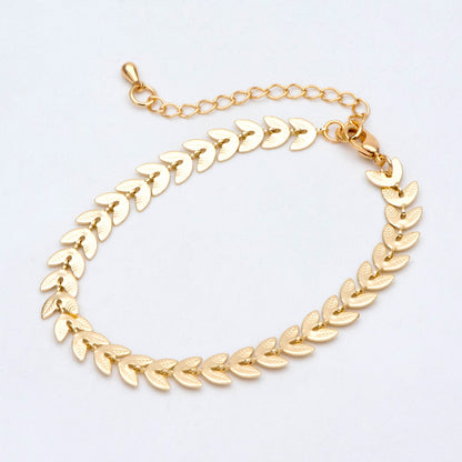 Gold/ Rhodium plated Brass Chevron Leaf Chain 6.3mm, Finished Bracelet/ Anklet/ Necklace with Extender Chain, Ready to Wear (#LK-153)
