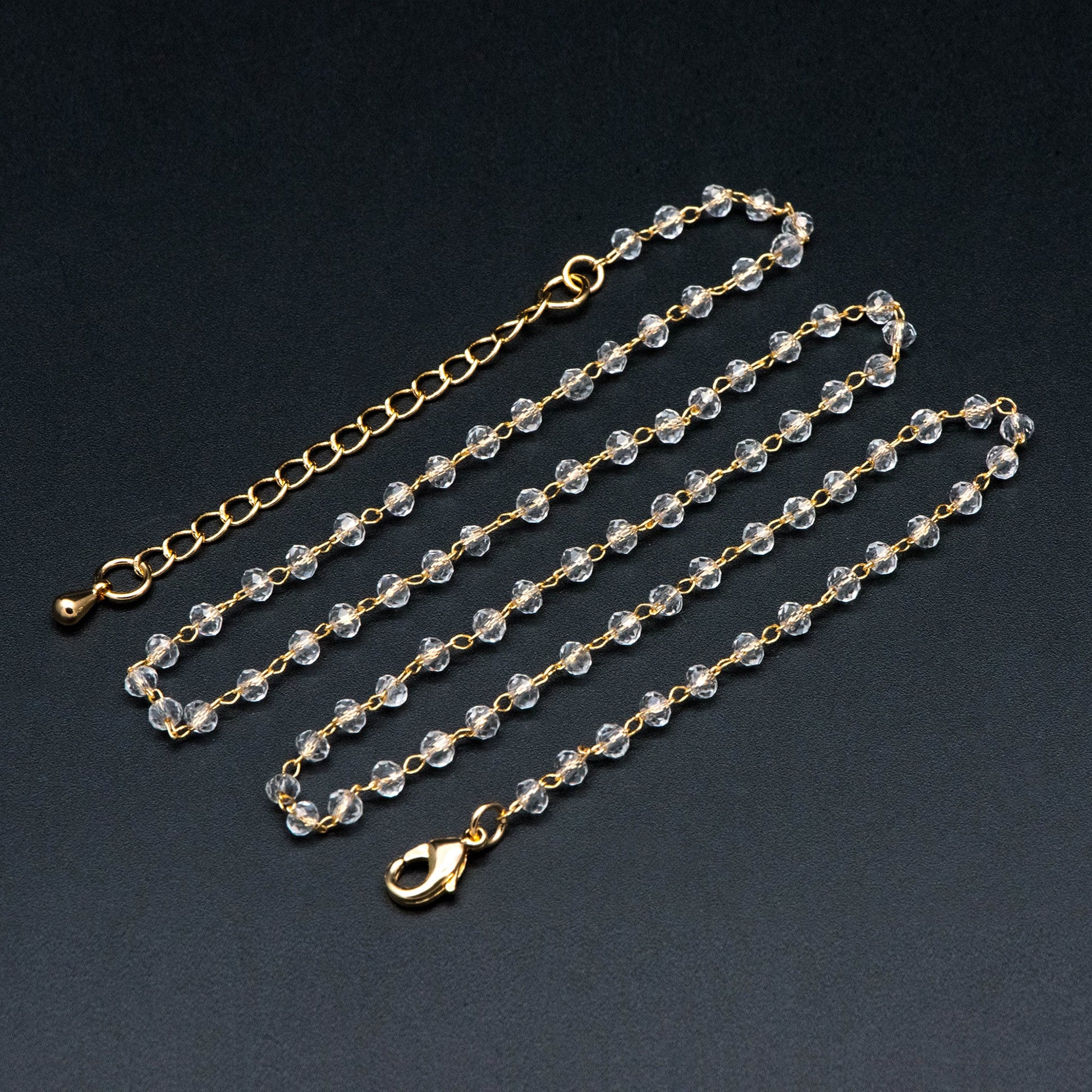 Crystal Bead Chains, Finished Bracelet/ Anklet/ Necklace with Extender Chain, Glass Beaded Chain, Ready to Wear (#LK-180)