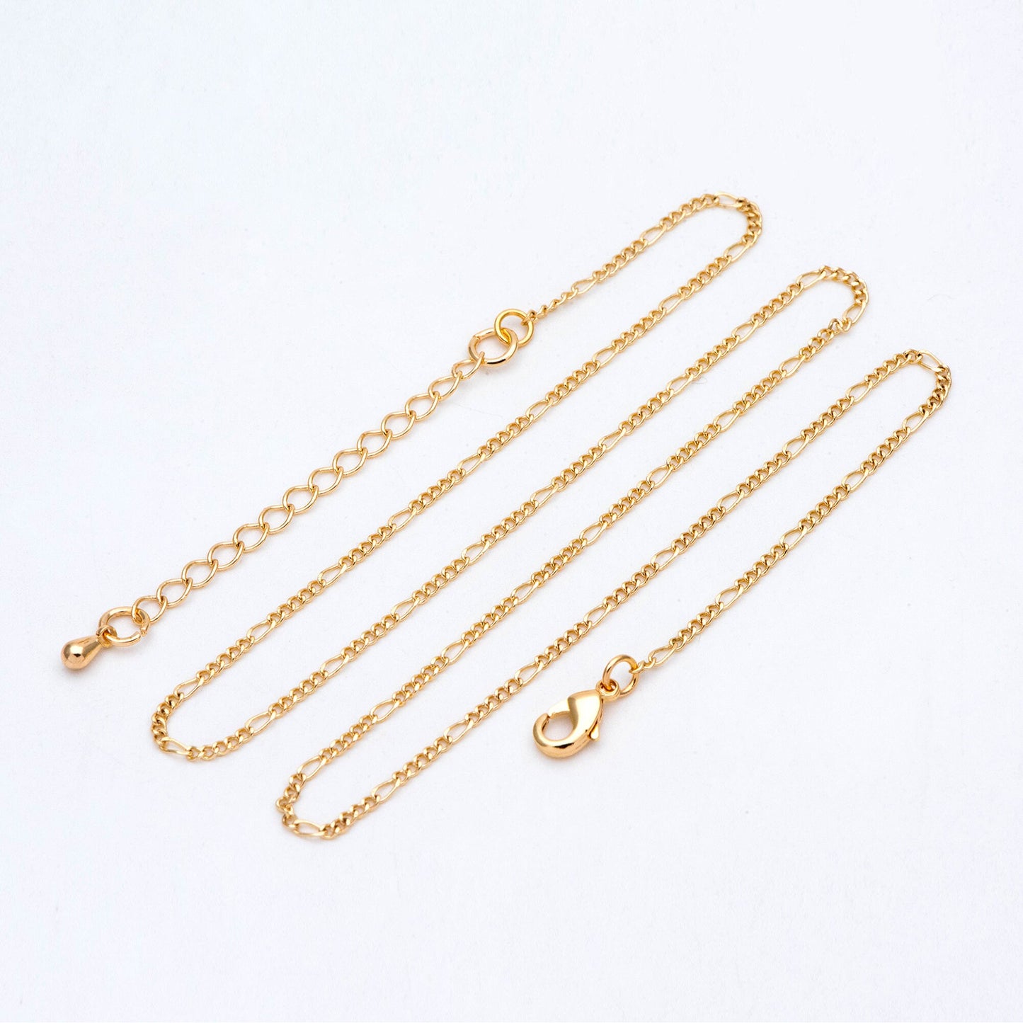 Dainty Gold Figaro Chains 1.5mm, Finished Bracelet/ Anklet/ Necklace with Extender Chain, Ready to Wear (#LK-152)
