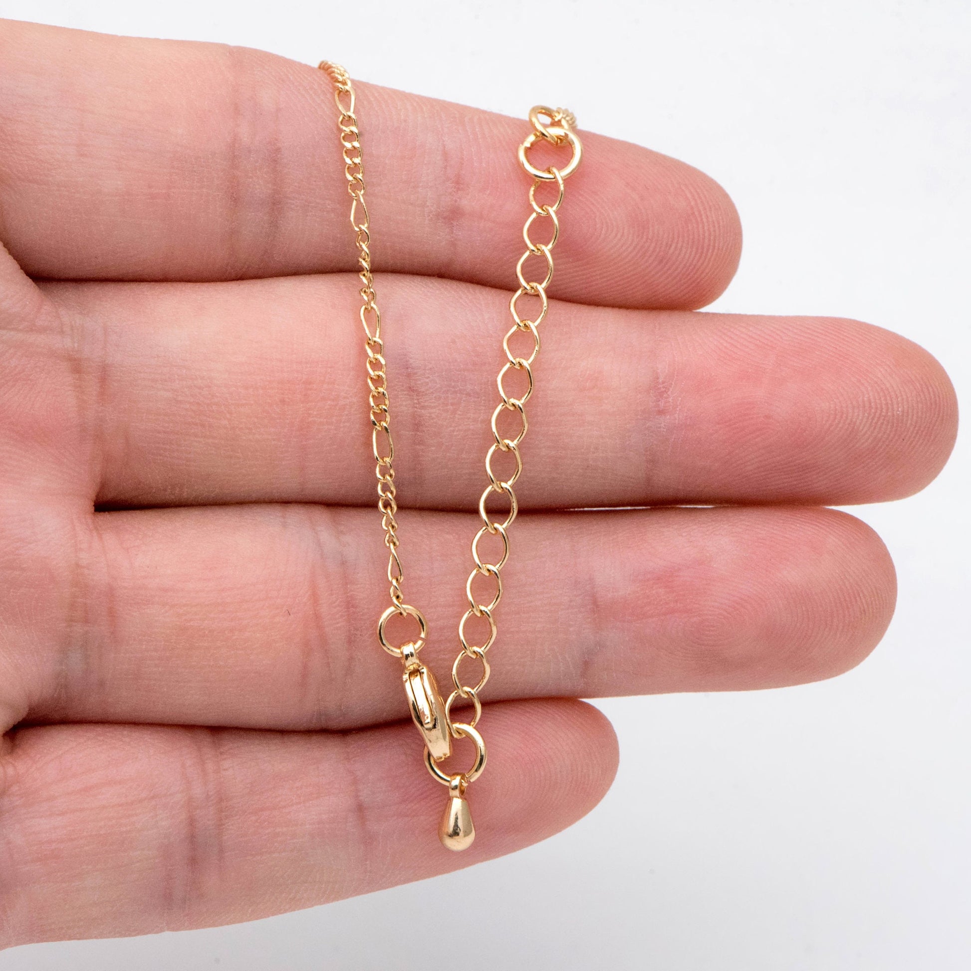 Dainty Gold Figaro Chains 1.5mm, Finished Bracelet/ Anklet/ Necklace with Extender Chain, Ready to Wear (#LK-152)