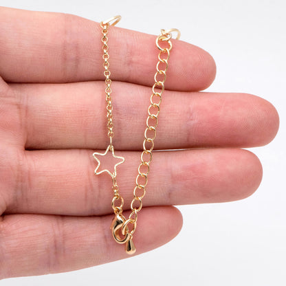 Gold Moon Star Chain, Finished Bracelet/ Anklet/ Necklace, Adjustable with Extender Chain, Ready to Wear (#LK-419)