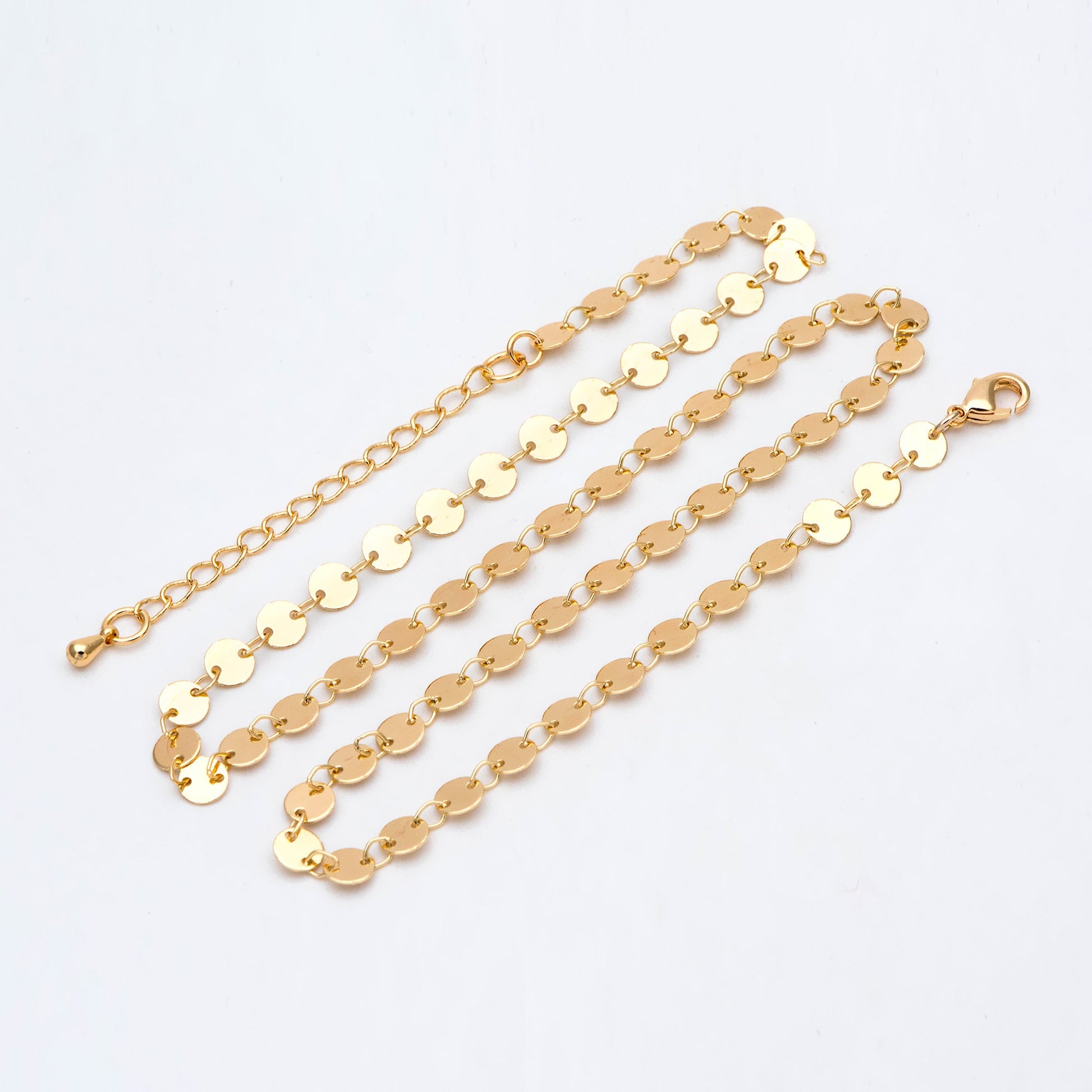 Gold/ Silver Disc Chains 4mm/ 5mm, Finished Bracelet/ Anklet/ Necklace with Extender, Ready to Wear (#LK-154)