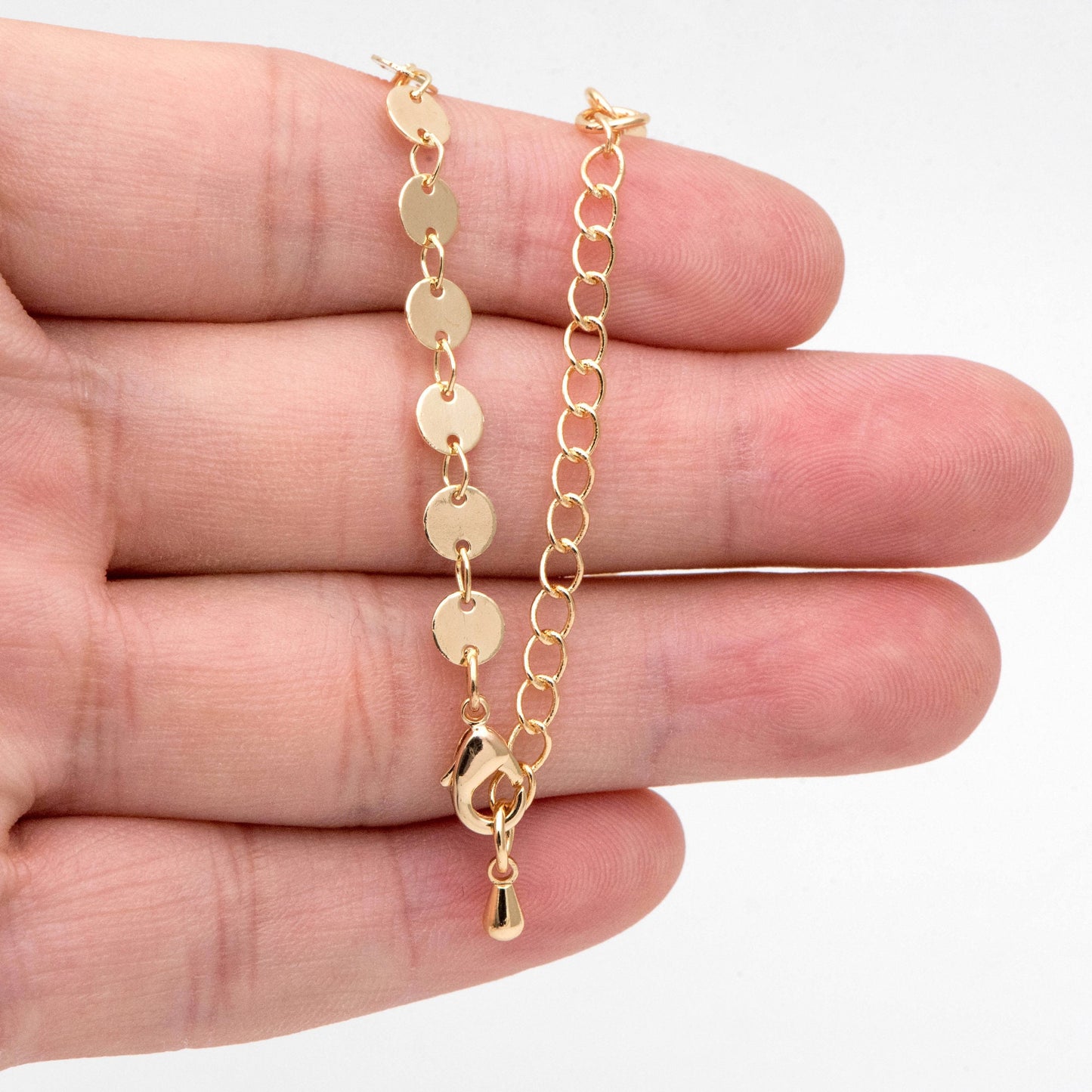 Gold/ Silver Disc Chains 4mm/ 5mm, Finished Bracelet/ Anklet/ Necklace with Extender, Ready to Wear (#LK-154)