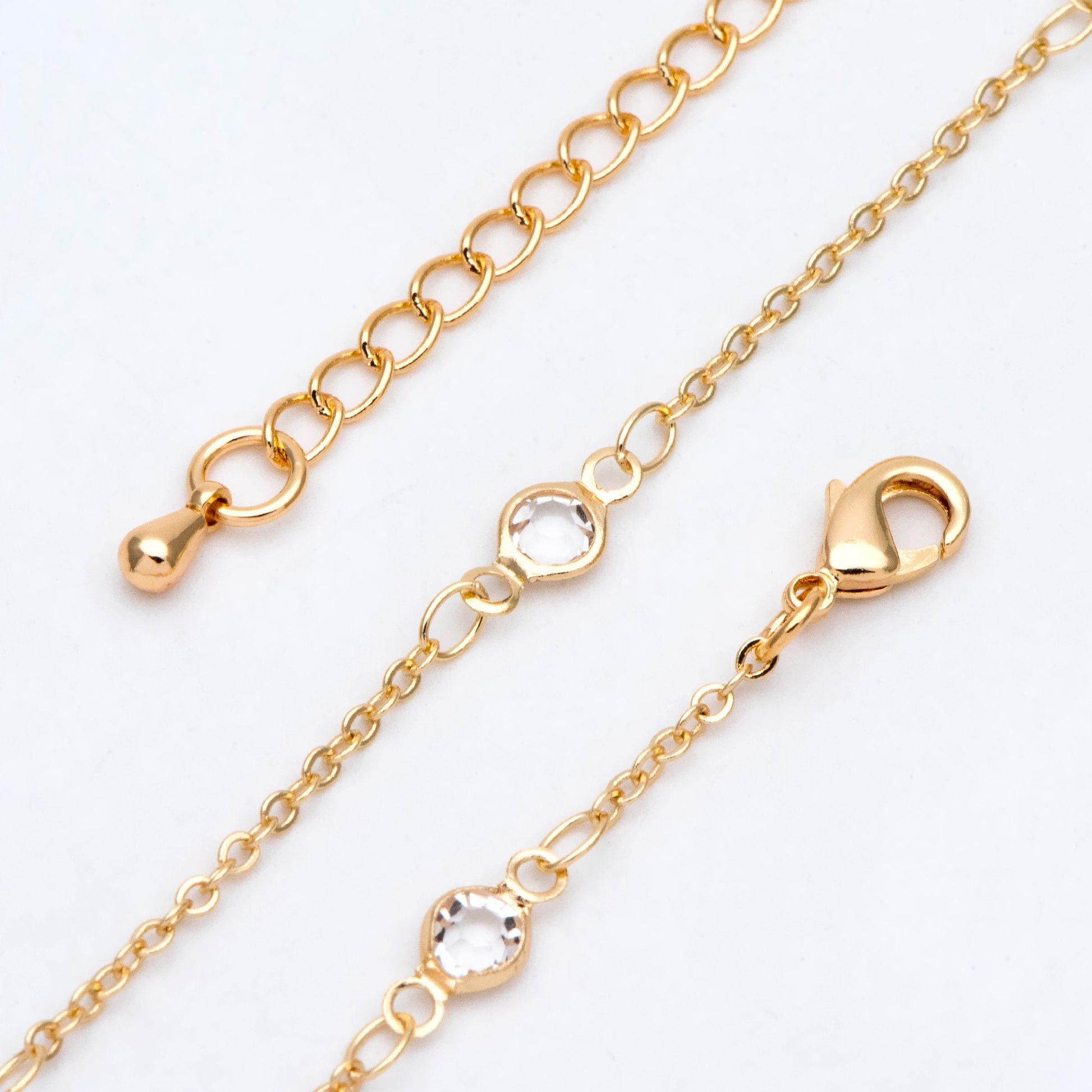 Adjustable Bracelet/ Anklet/ Necklace with Extender, 18K Gold/ Rhodium plated Brass, Crystal Coin Bead Chain, Ready to Wear (#LK-147-4.5)