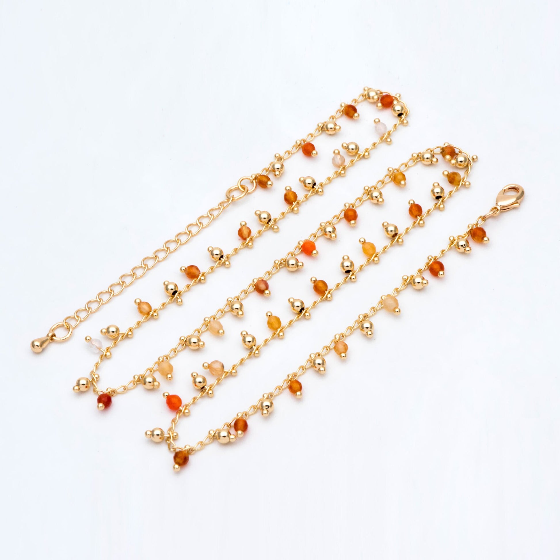 Gemstone Bead Chains, Finished Bracelet/ Anklet/ Necklace with Extender Chain, 18K Gold plated Brass, Ready to Wear (#LK-457)