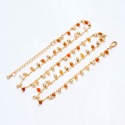 Gemstone Bead Chains, Finished Bracelet/ Anklet/ Necklace with Extender Chain, 18K Gold plated Brass, Ready to Wear (#LK-457)