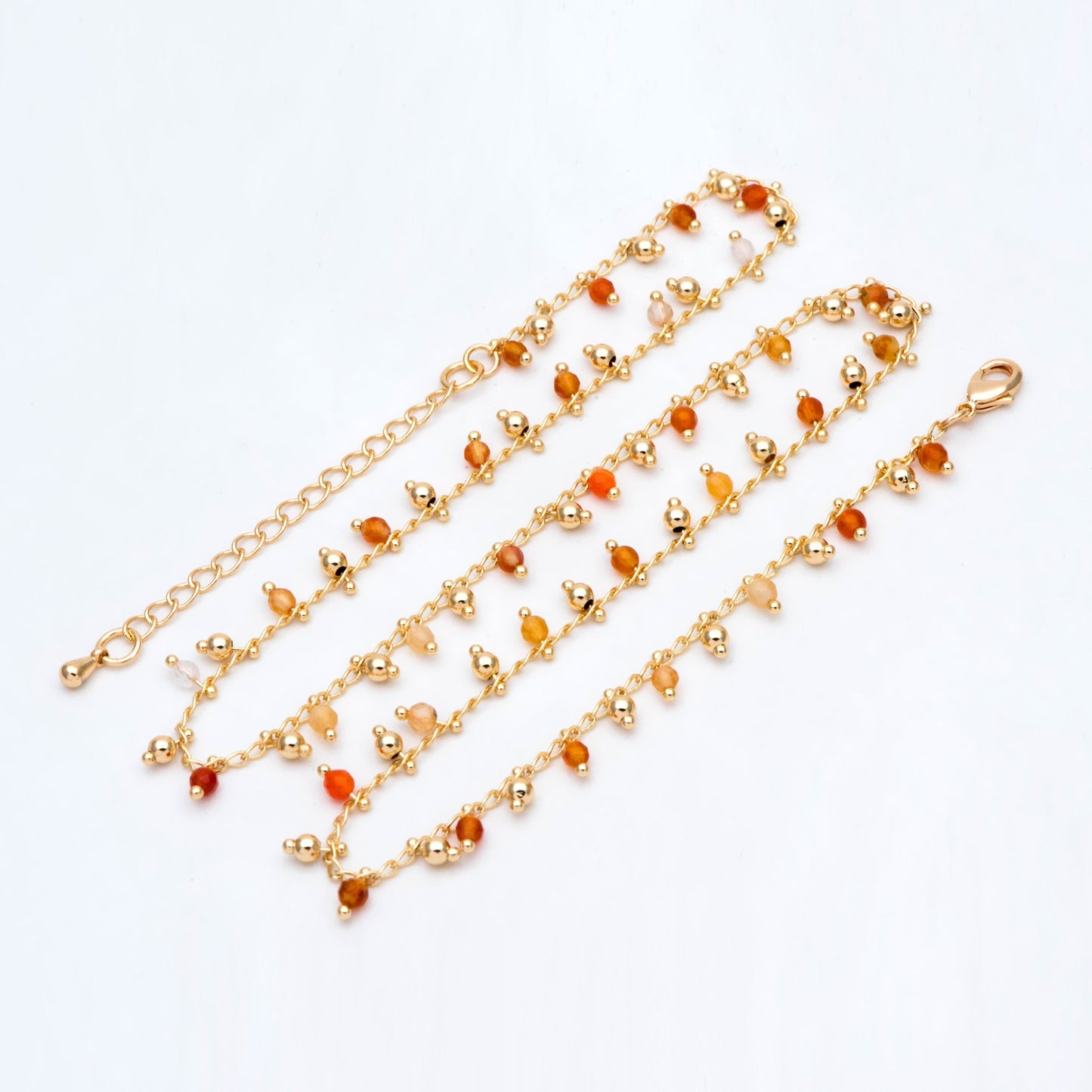 Gemstone Bead Chains, Finished Bracelet/ Anklet/ Necklace with Extender Chain, 18K Gold plated Brass, Ready to Wear (#LK-457)