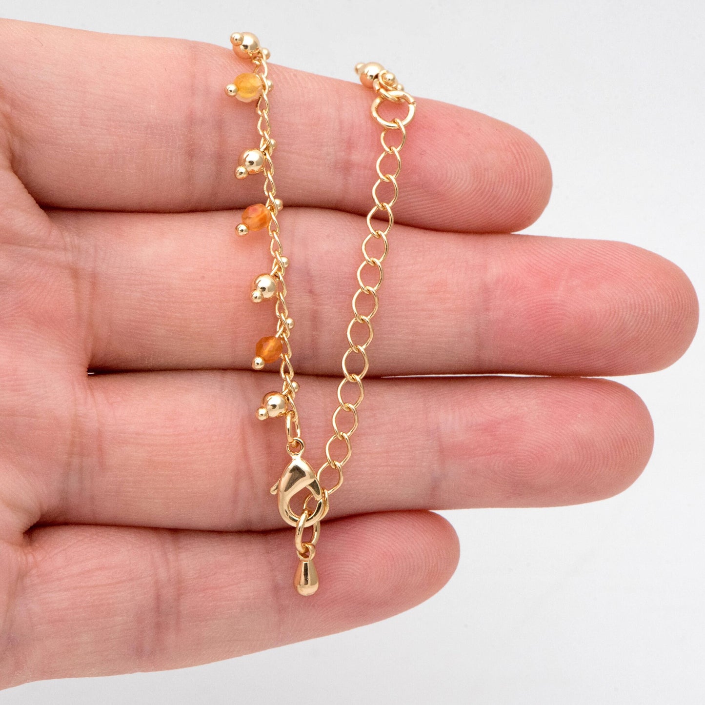 Gemstone Bead Chains, Finished Bracelet/ Anklet/ Necklace with Extender Chain, 18K Gold plated Brass, Ready to Wear (#LK-457)