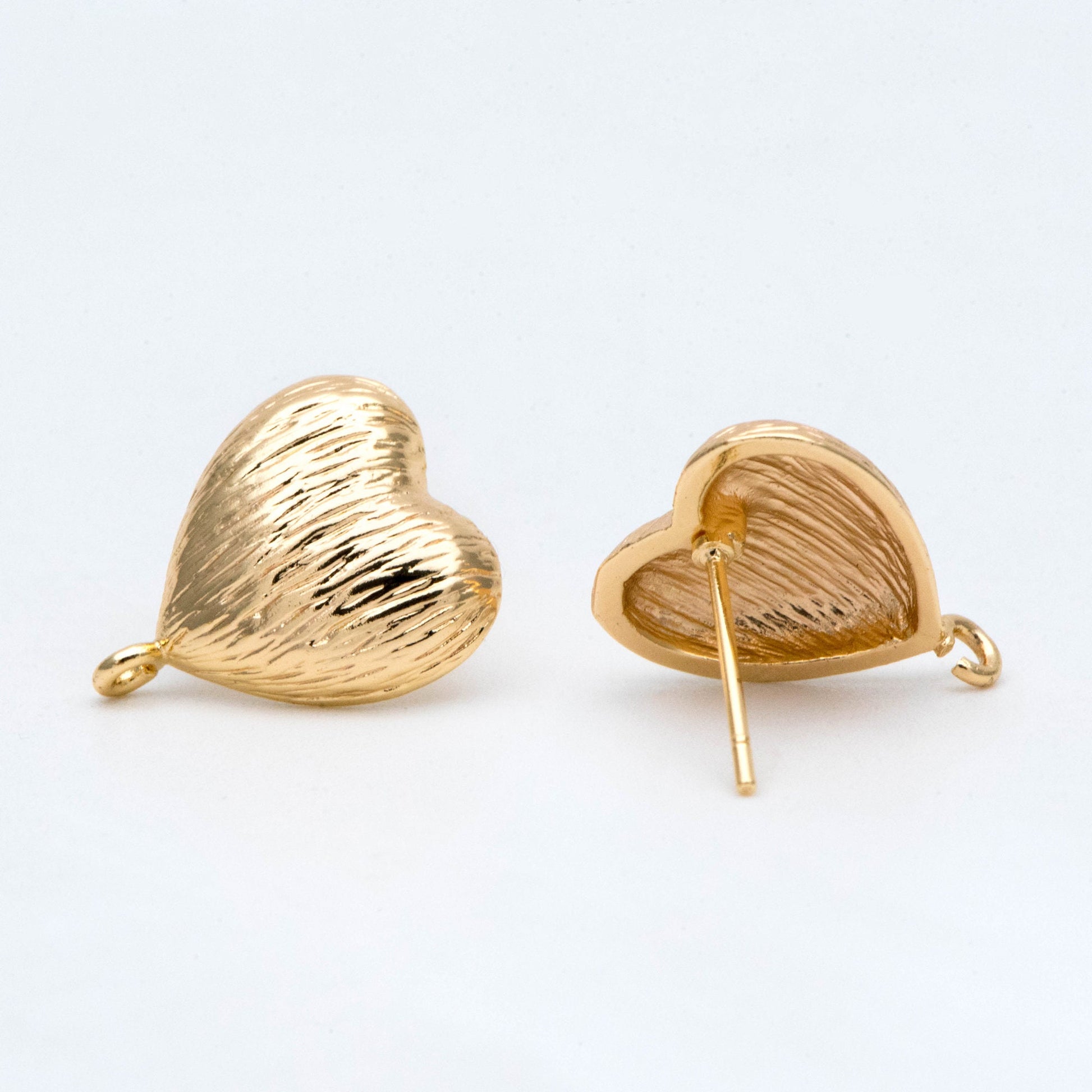 10pcs Gold Brushed Heart Ear Posts, Gold plated Brass Geometric Earring Studs (GB-2874)