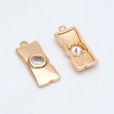 4pcs CZ Pave Gold Rectangle Charms, 18K Gold plated Brass Pendant (GB-2893)