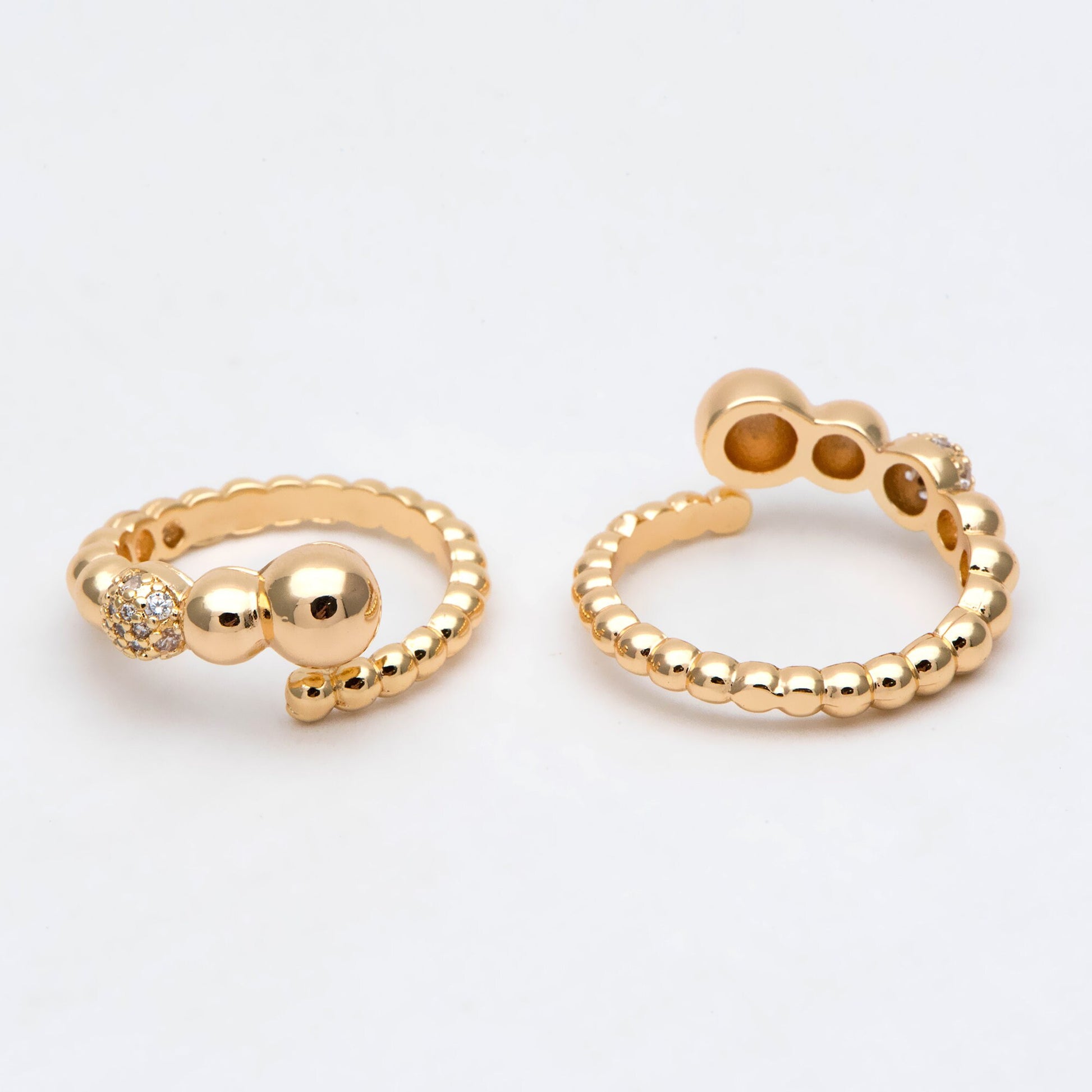 4pcs CZ Pave Gold Beaded Ring, Everyday Ring, Modern Style Ring, Fashion Rings, Dainty Rings, Adjustable Ring (#GB-2894)