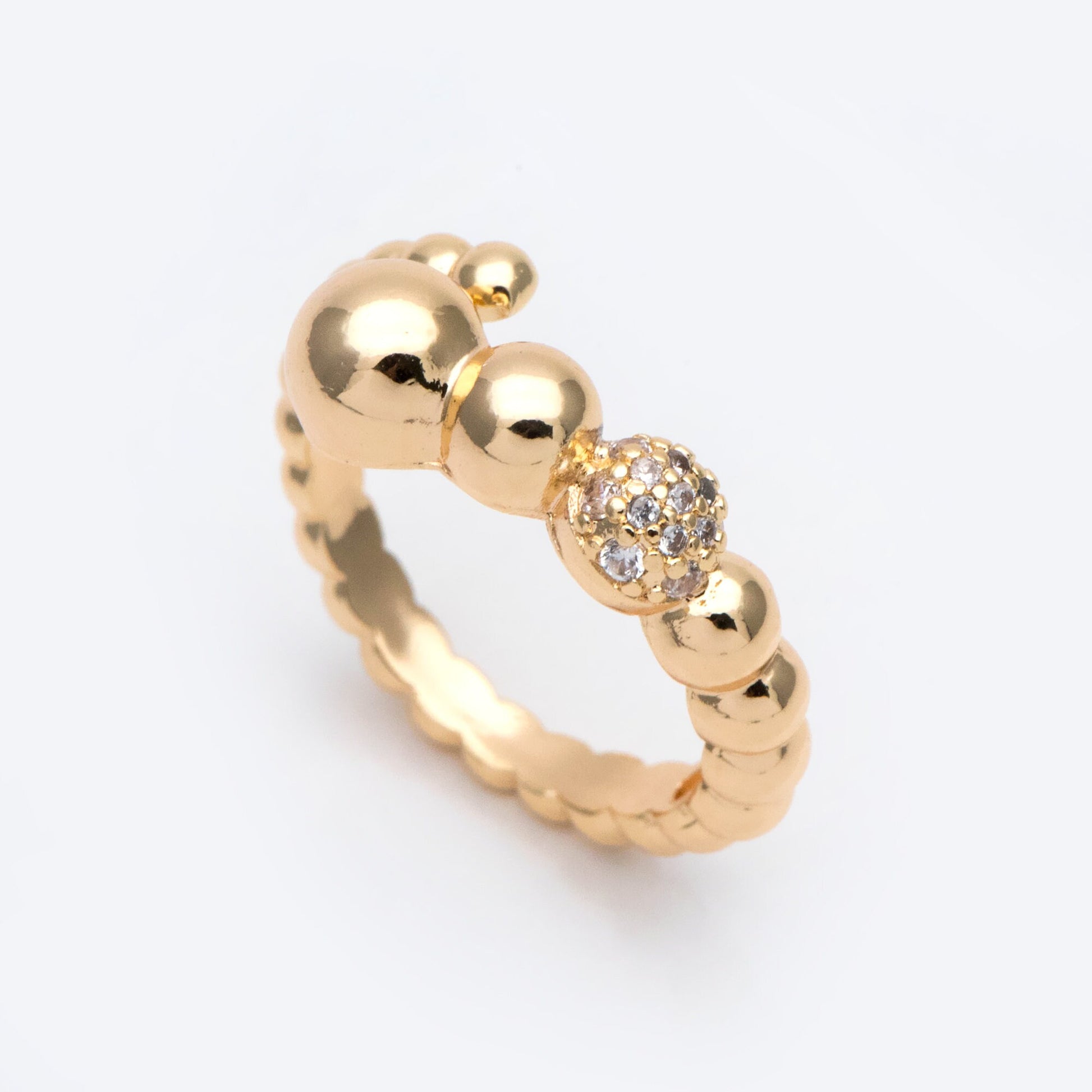 4pcs CZ Pave Gold Beaded Ring, Everyday Ring, Modern Style Ring, Fashion Rings, Dainty Rings, Adjustable Ring (#GB-2894)