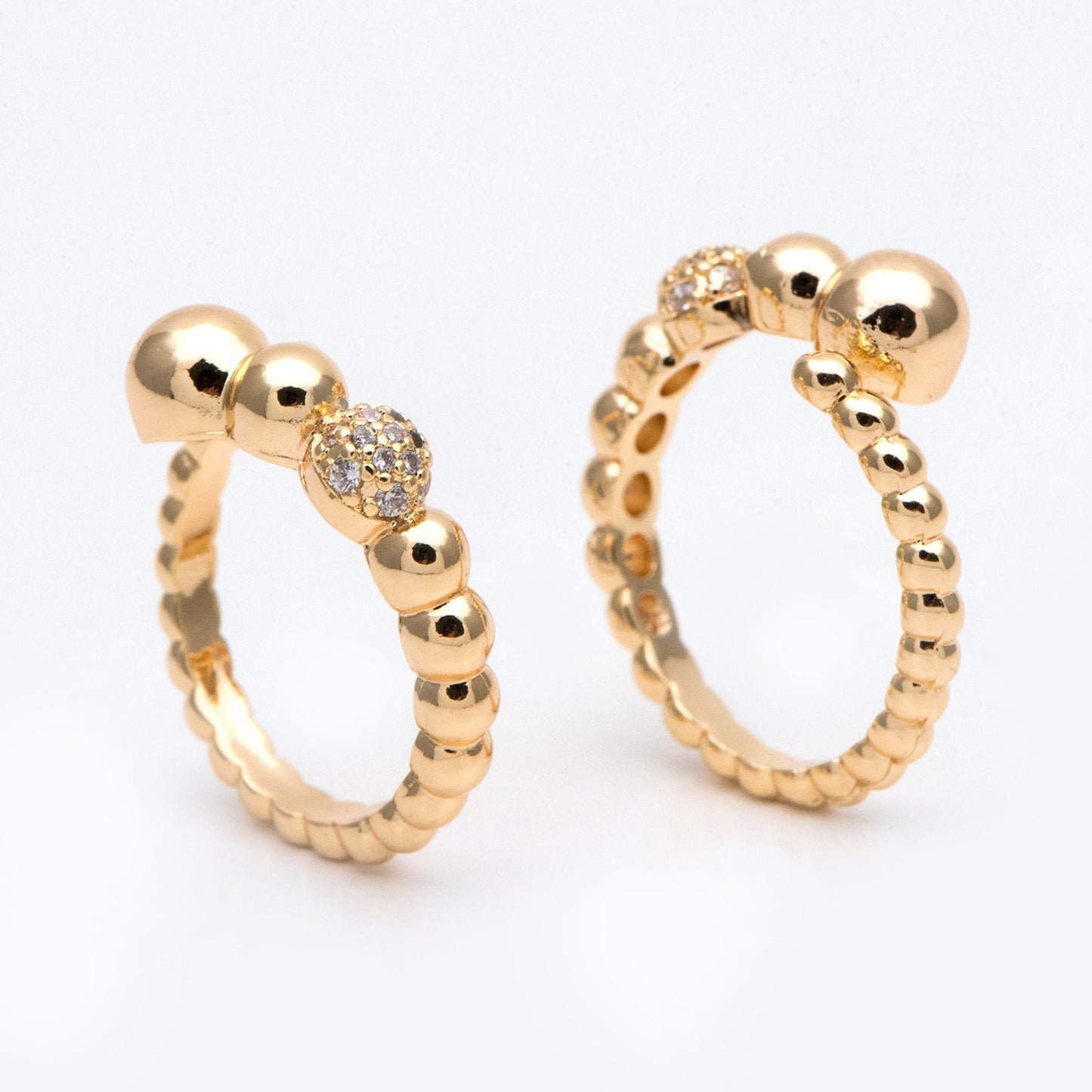 4pcs CZ Pave Gold Beaded Ring, Everyday Ring, Modern Style Ring, Fashion Rings, Dainty Rings, Adjustable Ring (#GB-2894)