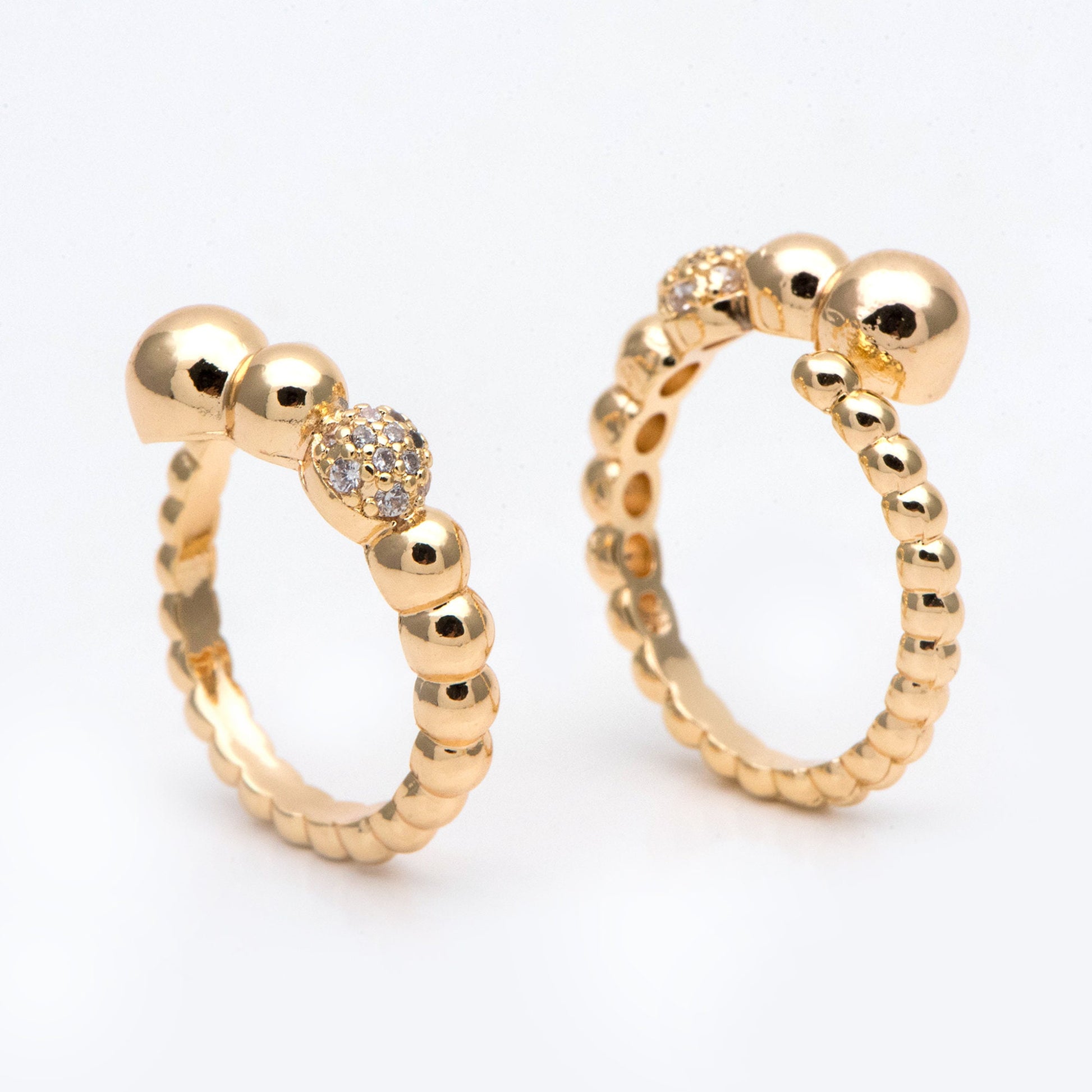 4pcs CZ Pave Gold Beaded Ring, Everyday Ring, Modern Style Ring, Fashion Rings, Dainty Rings, Adjustable Ring (#GB-2894)