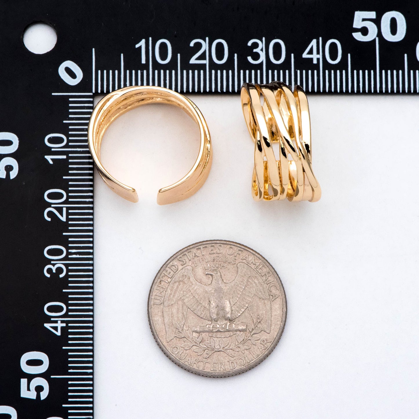 4pcs Gold Plated Chunky Twist Ring- Adjustable Wide Band, Minimalist Finger Ring (#GB-2895)