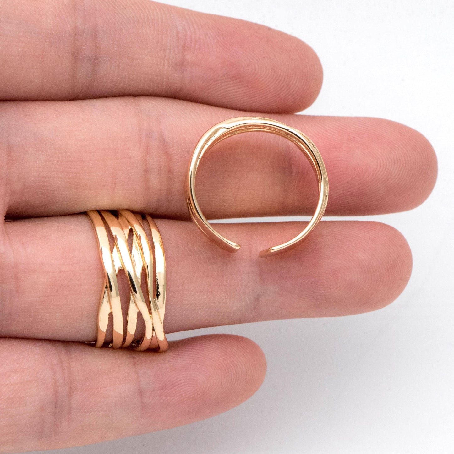 4pcs Gold Plated Chunky Twist Ring- Adjustable Wide Band, Minimalist Finger Ring (#GB-2895)