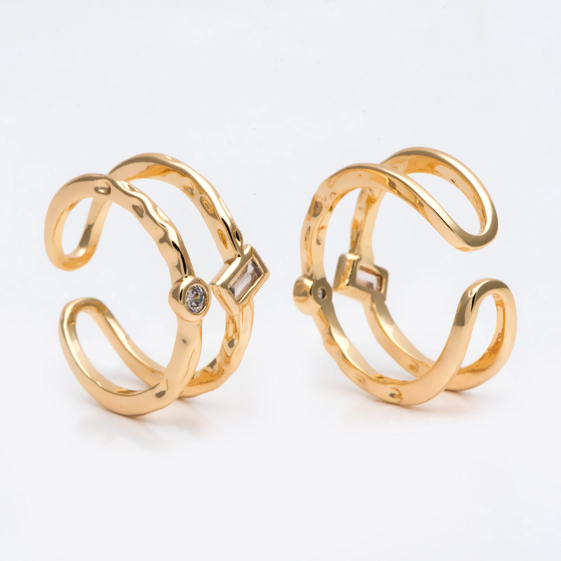 4pcs CZ Pave Double Band Gold Ring, Adjustable Ring, Minimalist Ring, Stacking Ring, Statement Ring (#JZ-027-F)