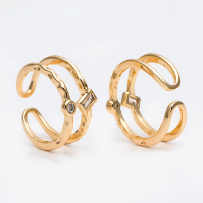 4pcs CZ Pave Double Band Gold Ring, Adjustable Ring, Minimalist Ring, Stacking Ring, Statement Ring (#GB-2896)