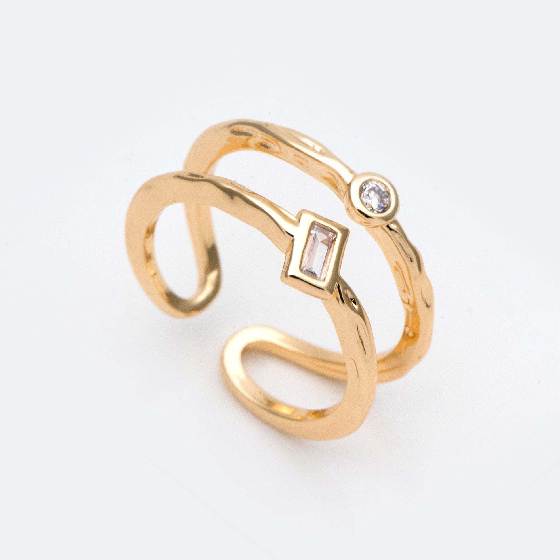 4pcs CZ Pave Double Band Gold Ring, Adjustable Ring, Minimalist Ring, Stacking Ring, Statement Ring (#JZ-027-F)