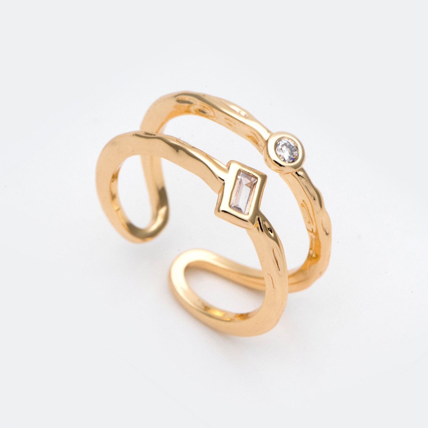 4pcs CZ Pave Double Band Gold Ring, Adjustable Ring, Minimalist Ring, Stacking Ring, Statement Ring (#JZ-027-F)