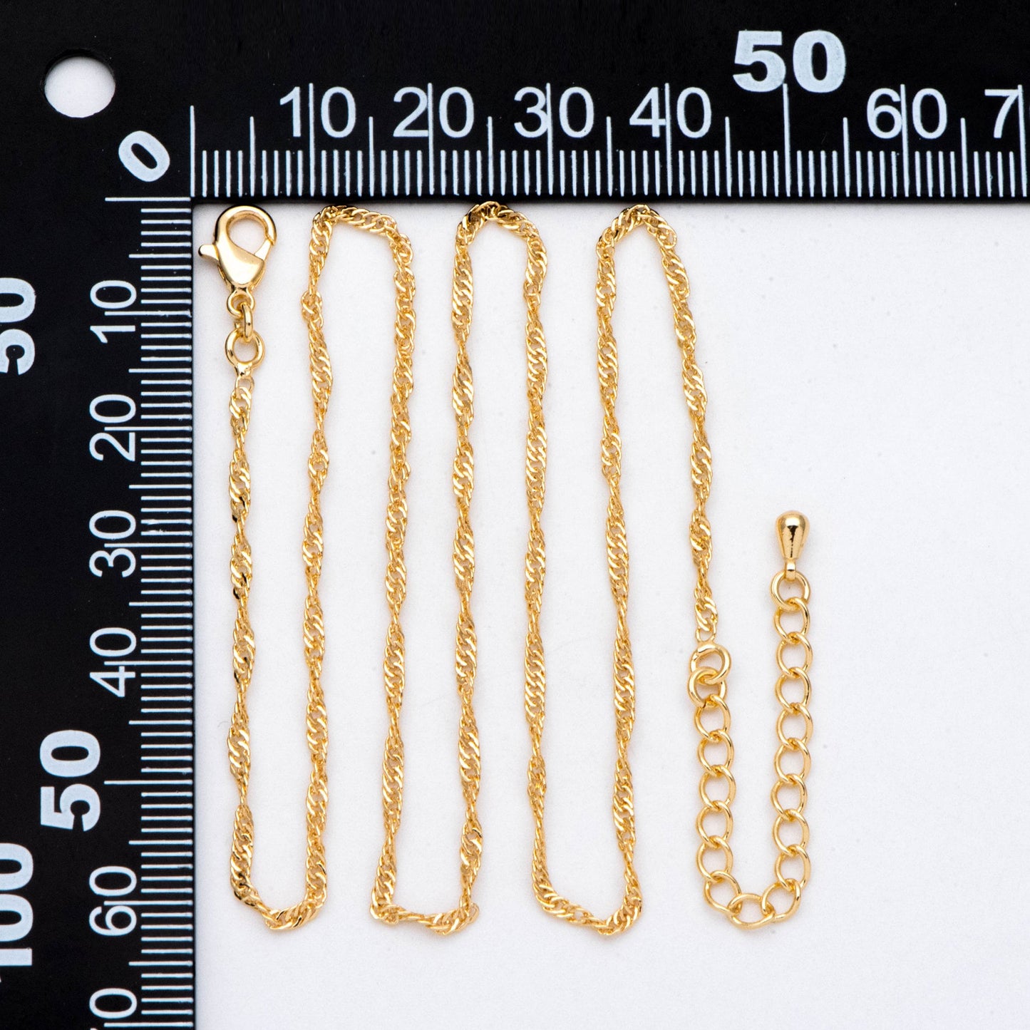 Twisted Curb Chain Necklaces 2mm, Finished Necklace with Extender Chain, 18K Gold plated Brass, Ready to Wear 17-20 Inch (#LK-491)