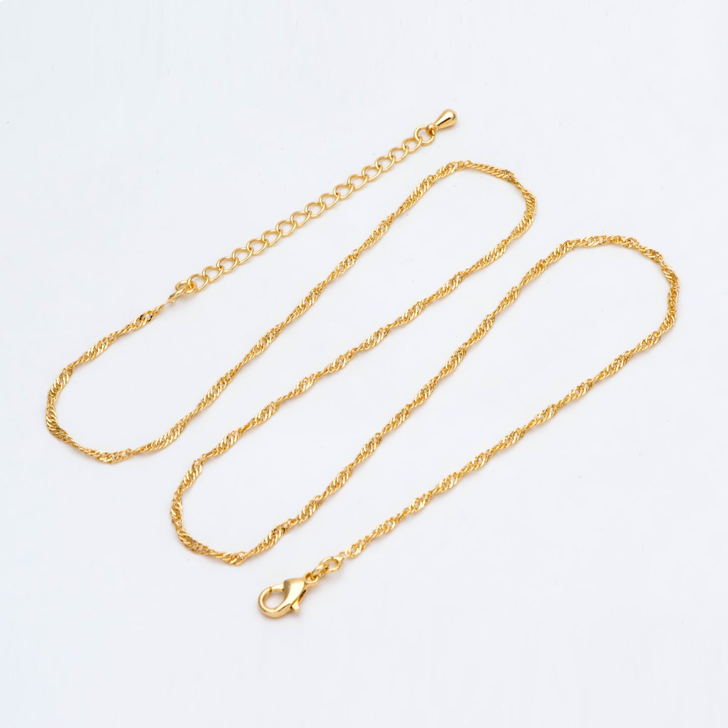 Twisted Curb Chain Necklaces 2mm, Finished Necklace with Extender Chain, 18K Gold plated Brass, Ready to Wear 17-20 Inch (#LK-491)