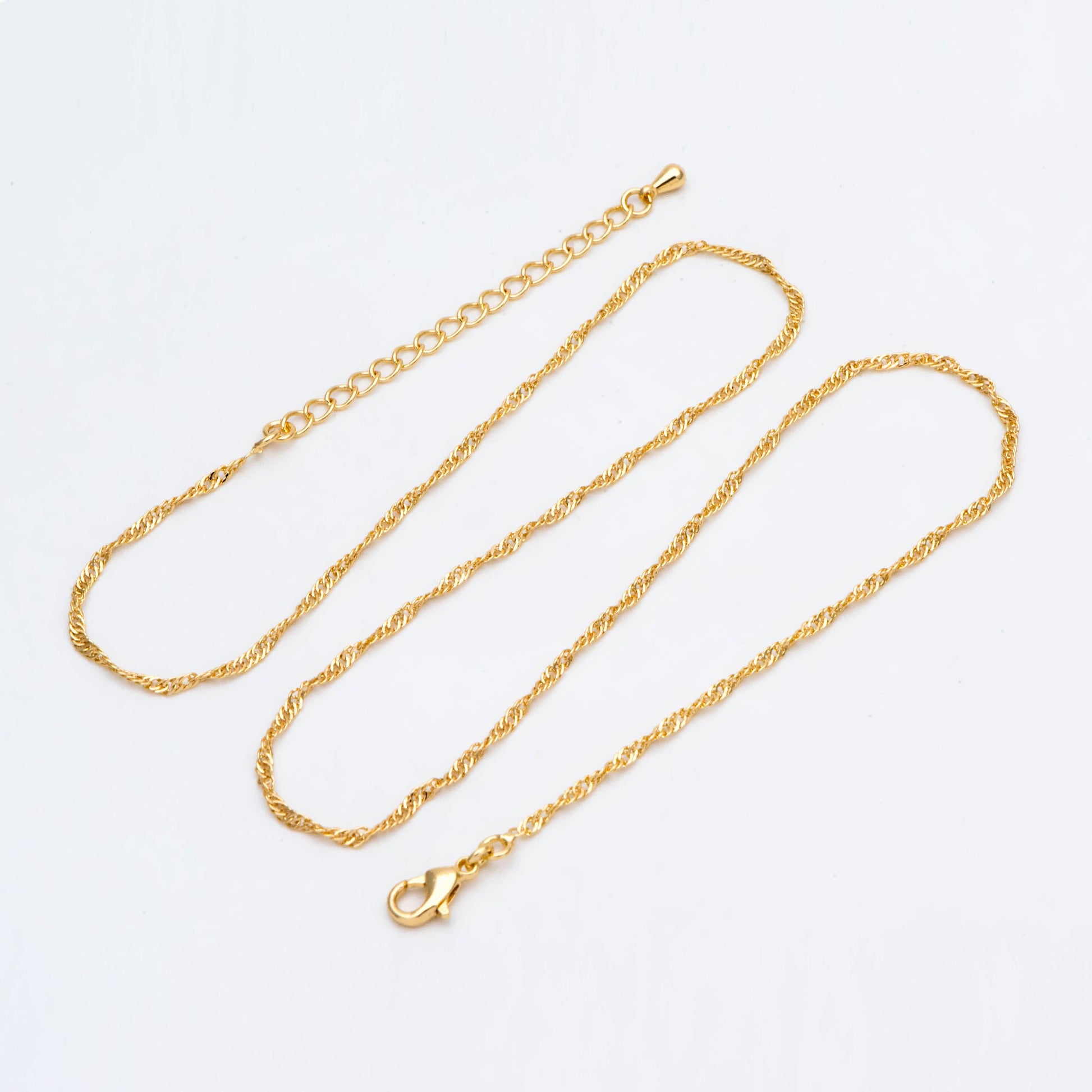 Twisted Curb Chain Necklaces 2mm, Finished Necklace with Extender Chain, 18K Gold plated Brass, Ready to Wear 17-20 Inch (#LK-491)
