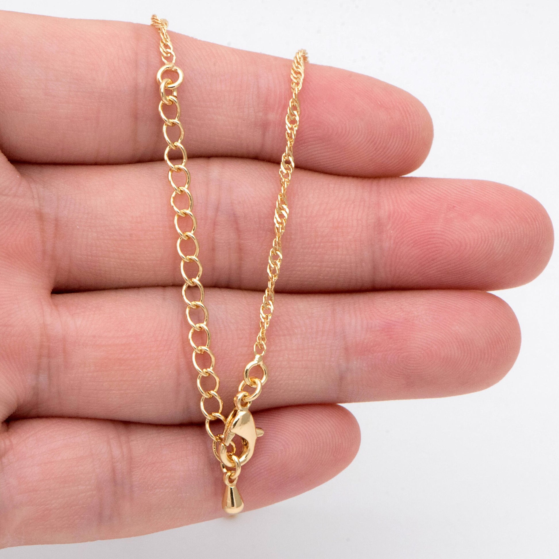 Twisted Curb Chain Necklaces 2mm, Finished Necklace with Extender Chain, 18K Gold plated Brass, Ready to Wear 17-20 Inch (#LK-491)