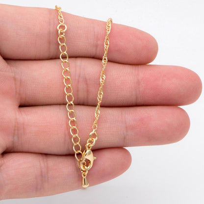 Twisted Curb Chain Necklaces 2mm, Finished Necklace with Extender Chain, 18K Gold plated Brass, Ready to Wear 17-20 Inch (#LK-491)