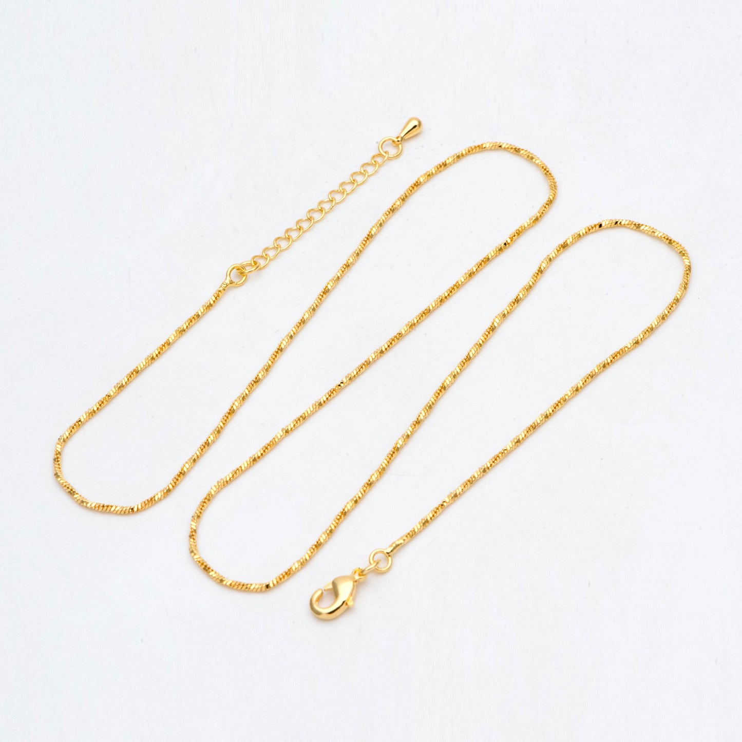 Dainty Gold Twist Snake Chain Necklace 1.2mm, Finished Necklace with Extender Chain, Ready to Wear, 17-19 Inch Adjustable (#LK-492)