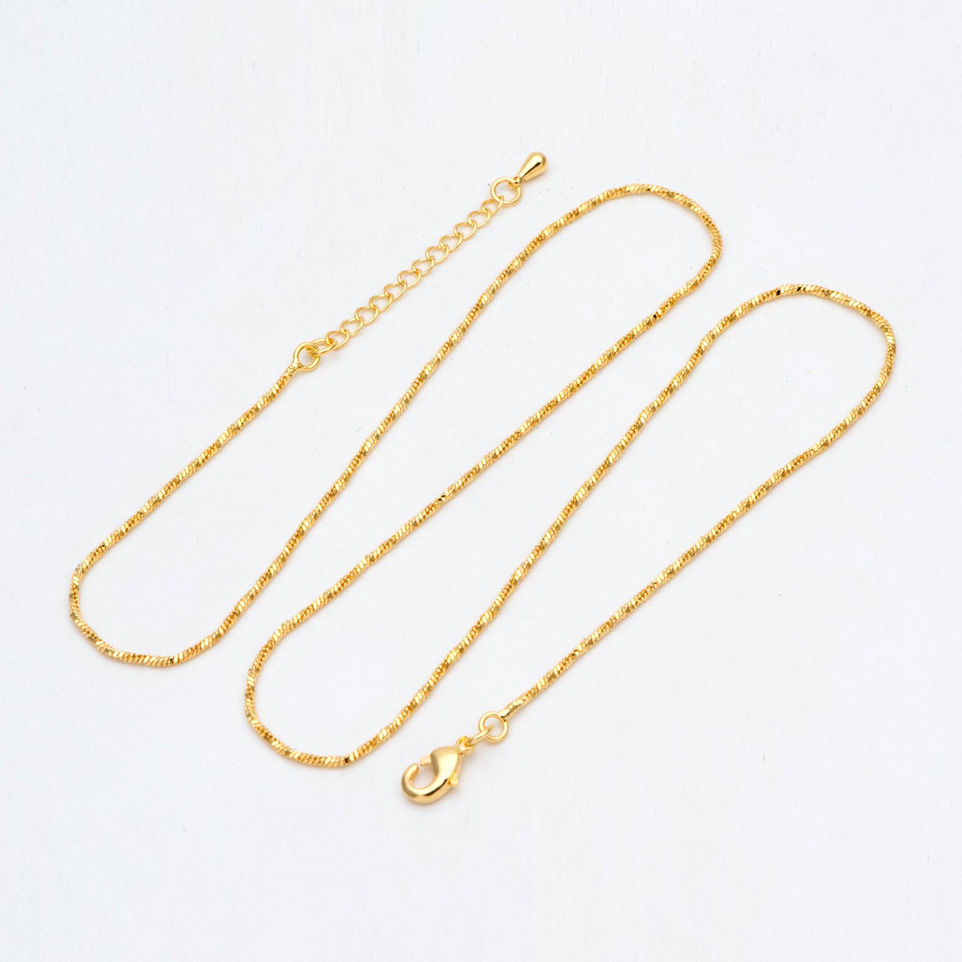 Dainty Gold Twist Snake Chain Necklace 1.2mm, Finished Necklace with Extender Chain, Ready to Wear, 17-19 Inch Adjustable (#LK-492)