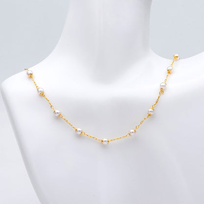 18K Gold Plated Faux Pearl Beaded Chain: 4mm Beads (LK-505)/ 1 Meter